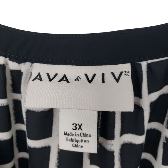 Ava & Viv Black and White Windowpane Short Sleeve Flowy Blouse Work Office 3X - Picture 8 of 8